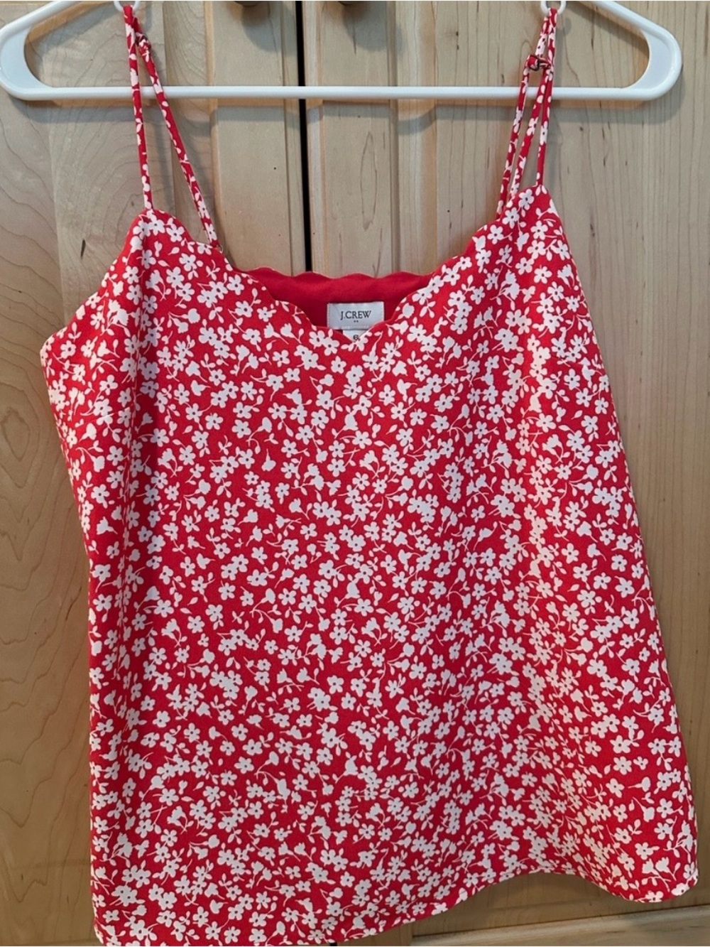 J. Crew Red and White Floral Spaghetti-Strap Cami